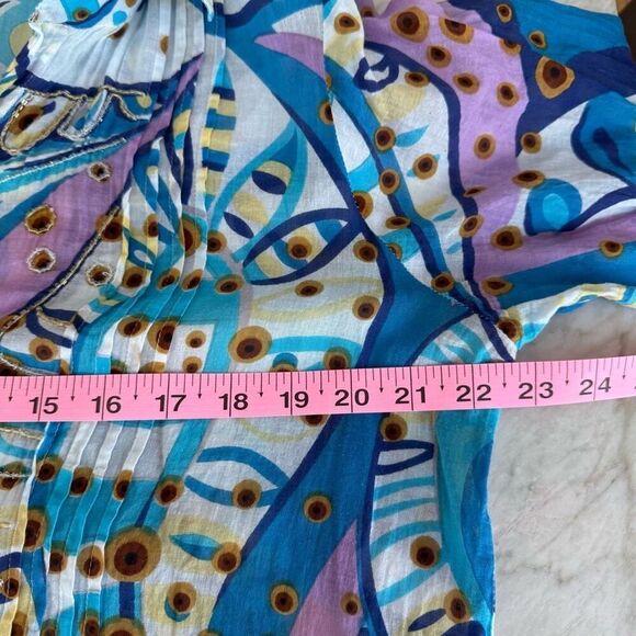 COLORI DI MARE 100% cotton Shirt Beaded Kaftan beach cover up L/XL - Picture 6 of 9